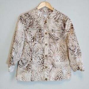 Chico's Reptile Print Mandarin Collar Casual Jacket Sz M